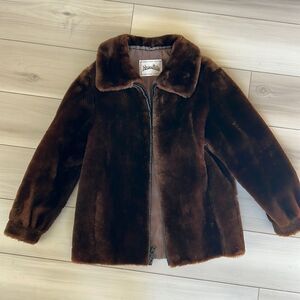 Vintage Dark Brown Faux Fur Jacket Size Medium Large Winter Coat